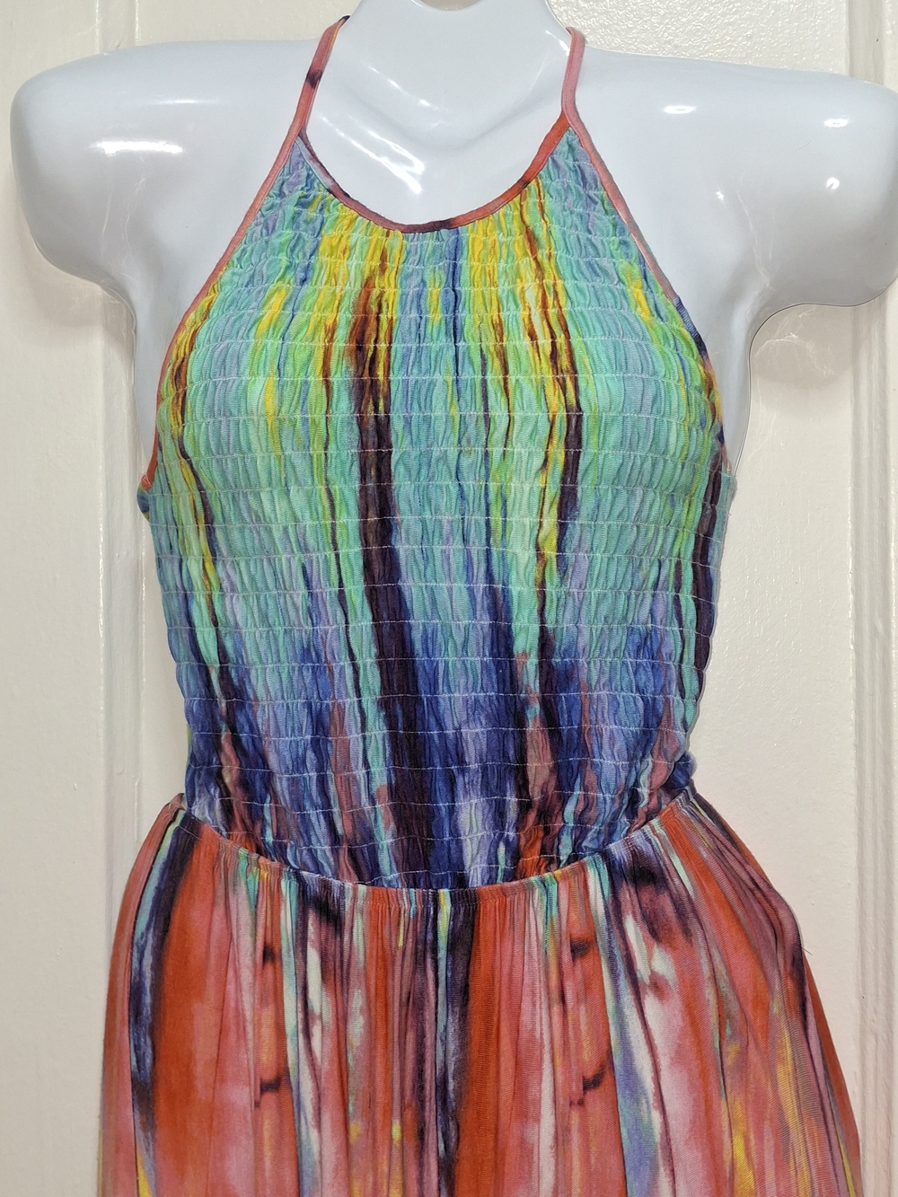 Stilletto's Women’s Small Multicolor Tie Dye Maxi Dress Halter Open Back Cutout